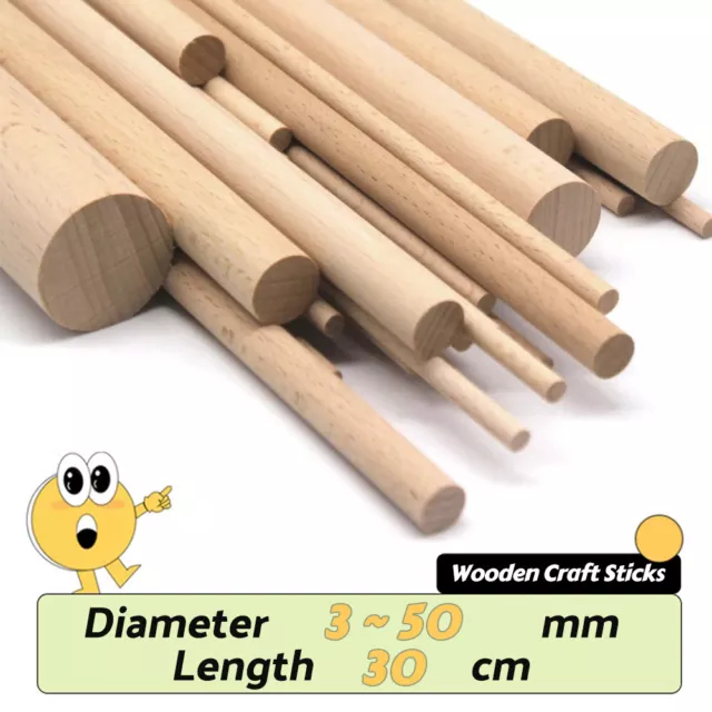 Wood Dowel Rods Unfinished Smooth Wooden Stick Craft Woodworking Length 30cm