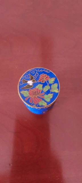 Píldora cilíndrica azul vieja o caja de cloisonné de rapé 2