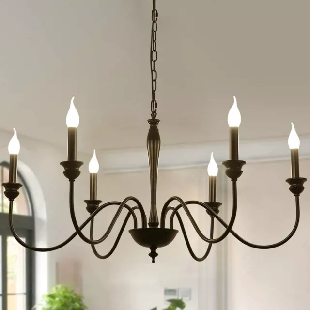 Black 6-Light Farmhouse Chandeliers Rustic Candle Pendant Light Fixture Bedroom