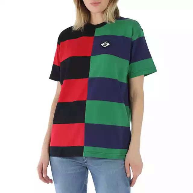 Burberry Ladies Bright Red Carrick Embroidered Logo Rugby Stripe Tee