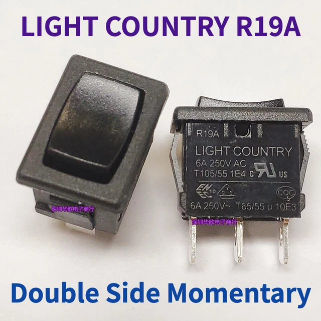 LIGHT COUNTRY R19A Switch 3 Pins 3 Positions Double Side Momentary 6A
