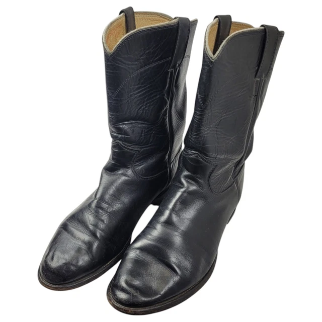 JUSTIN ROPER COWBOY Western Boots Mens 8.5EE Black Leather Mid-Calf ...
