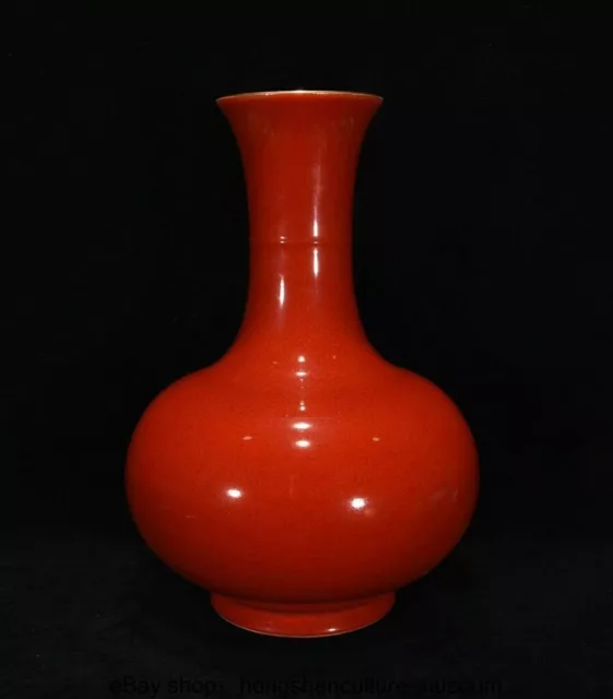 14.4 " Qianlong Marked China Red Glaze Porcelain Dynasty Palace Bottle Vase