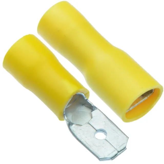 50 x PAIRS Yellow 6.3mm Male + Female Fully Insulated Crimp Spade Connector