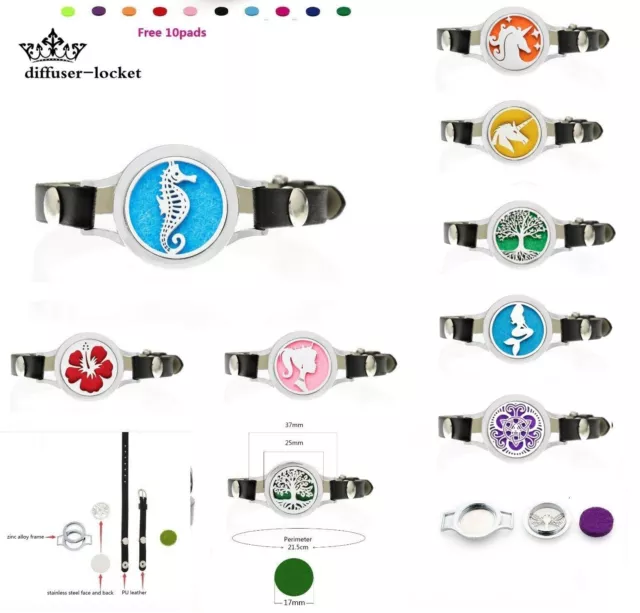 Fashion 25MM Aromatherapy Locket Bracelet Wrap PU leather Essential Oil Diffuser