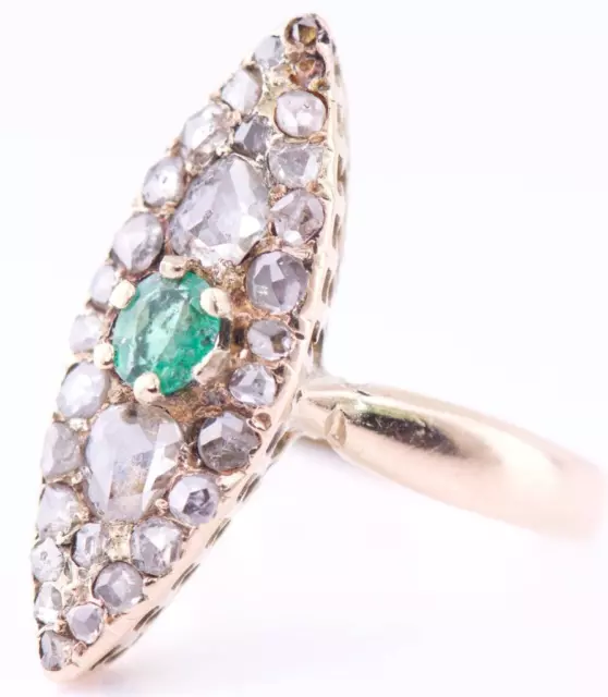 Antique Viktorianisch Damen Ring 14k Gold Marquise Bündel 2ct Diamant Smaragd