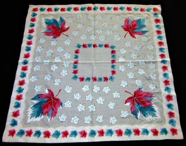 Vintage Hankie Colorful Leaves Galore