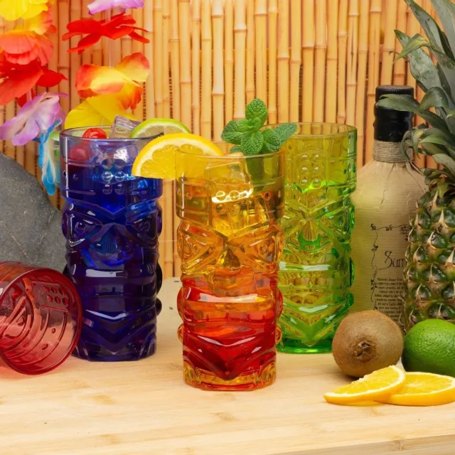 Tahiti/Tiki 450ml Set of 4 Multi-coloured Cocktail/Mocktail Tumbler Glasses UK