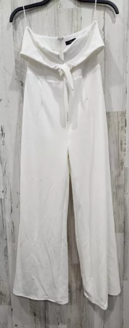 LULUS Ready To Impress White Strapless Tie Front Wide Leg Jumpsuit Size XS**NWOT