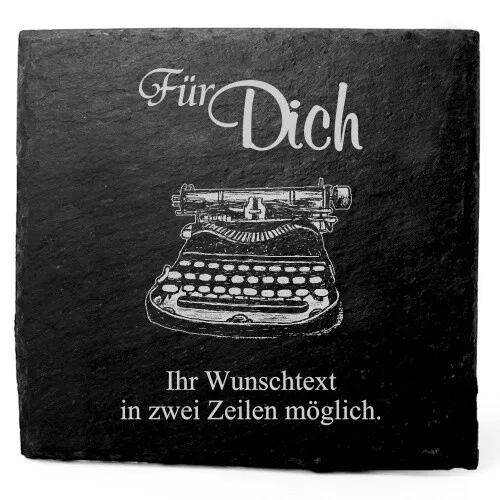 Deko Schiefer Untersetzer personalisiert alte Schreibmaschine - Für Dich - 11x11