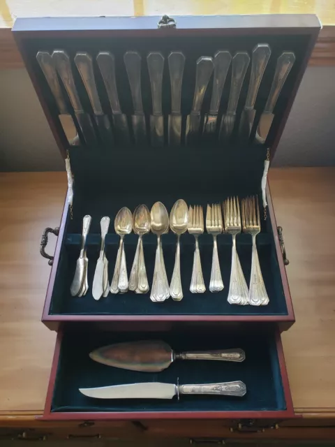 Early Wallace  Sterling Silver 72 Piece Flatware Set 2100 Grams Monogramed.