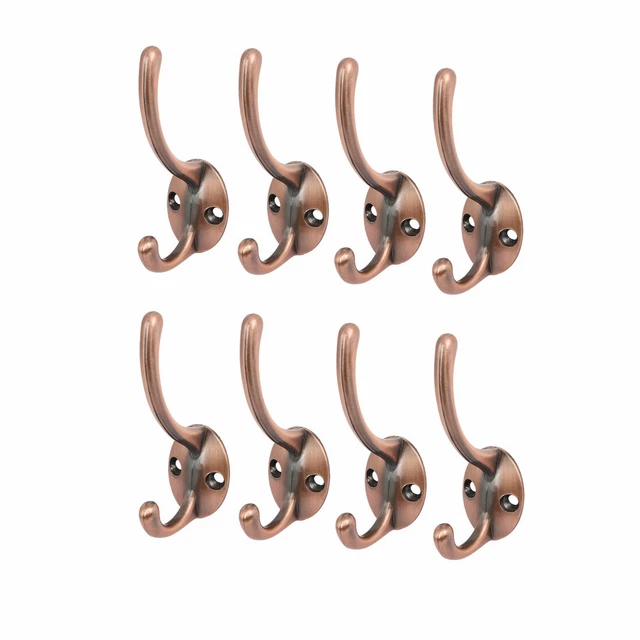 Bedroom Robe Coat Hanging Retro Style Double Hanger Hooks Copper Tone 8pcs
