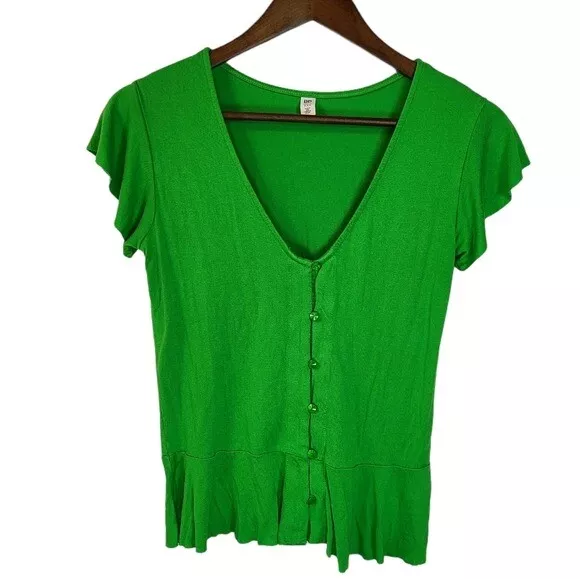 BP Green Peplum Button Down Blouse XXS Womens