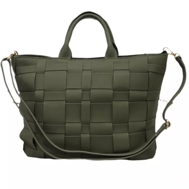 Caractere Borsa Donna Verde oliva Bauletto Grande Bag Manici Tracolla Pelle