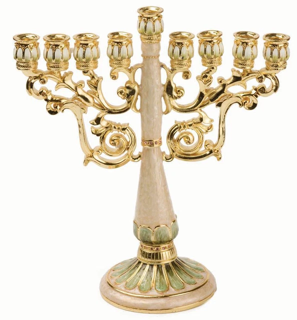 Bougeoir Menorah 9 Branches Hanoukka Doré Vintage En Fer - Chandelier Traditionnel Pour Célébrations Et Décoration