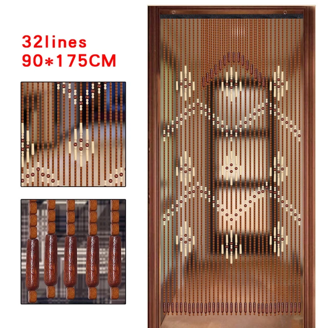 32 Lines Wooden Bamboo Beaded Curtain Fly Screen Porch Bedroom Divided Curtain