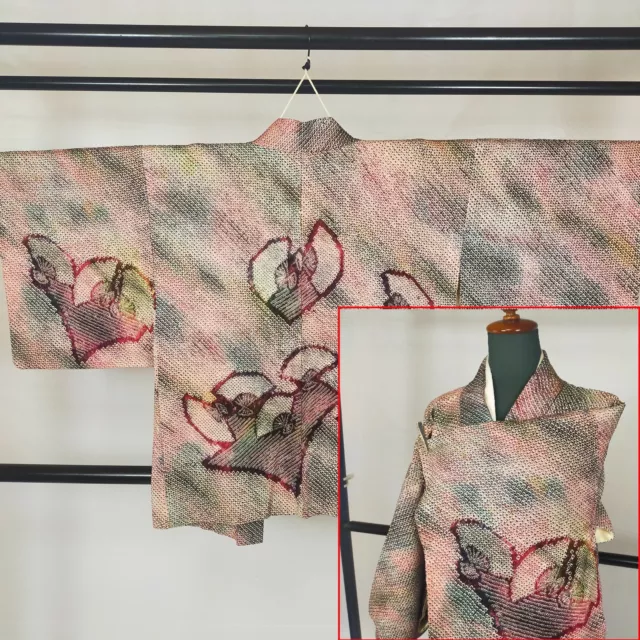 Japanese vintage Kimono  "Haori"  Pure Silk ,All Shibori, Pair of Fans:9025