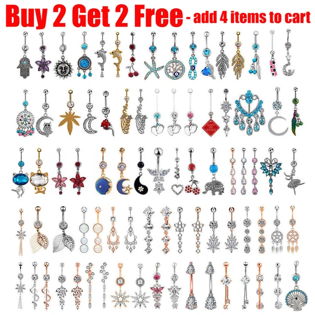 14G Surgical Steel Belly Button Rings CZ Dangle Navel Ring Curved Barbell - ONE