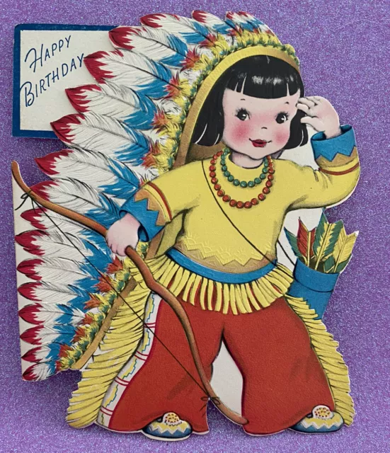 1949 Vintage Native American Indian Birthday Card Paper Doll Greetings Inc.