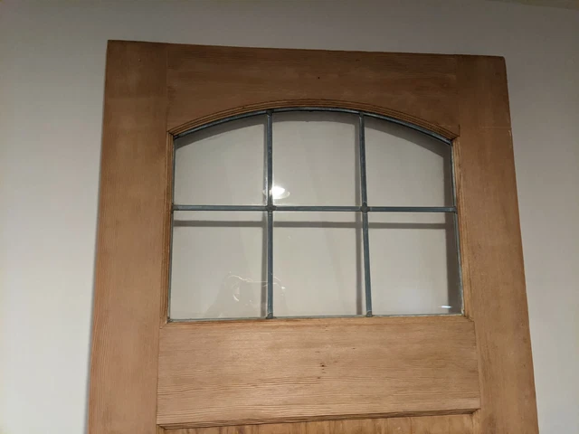 Salvaged Arts & Crafts Arched Leaded Glass Door 34" wide 79" tall 3