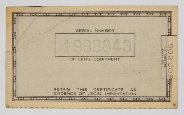 Import Certificate of Leica Lens   #1998843