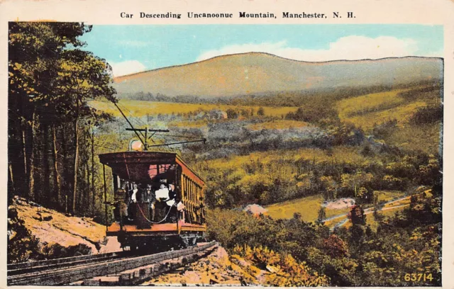 Grasmere Goffstown NH Train Railroad Uncanoonuc Mountain Trolley Vtg Postcard B4