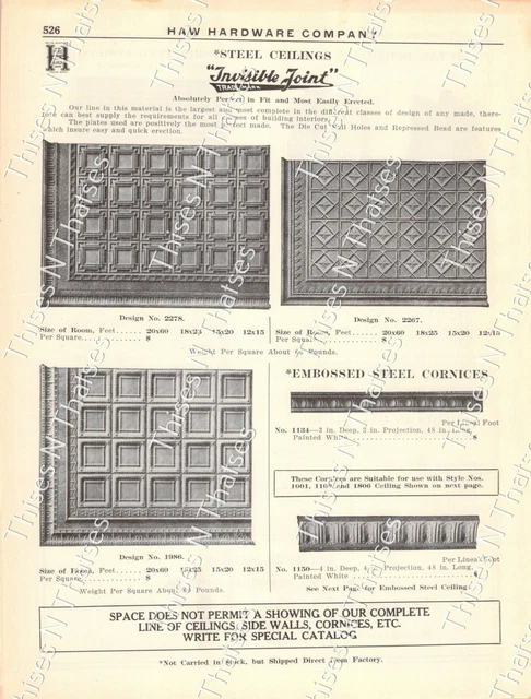 1920s Antique Hardware Ad 'Invisible Joint' Steel Ceilings-Corrugated Roofing