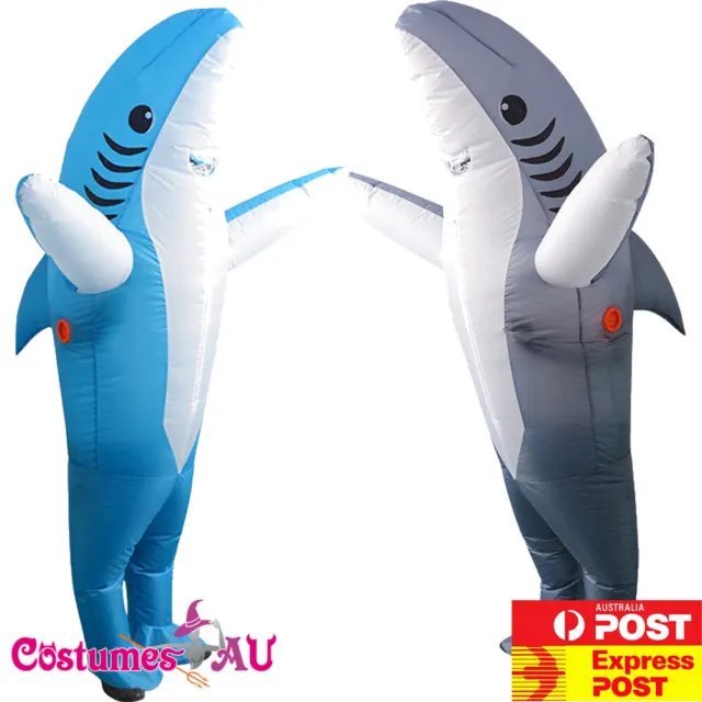 Adult Inflatable Blue Grey Shark Sea Animal Costume Funny Novelty Blow up Mascot