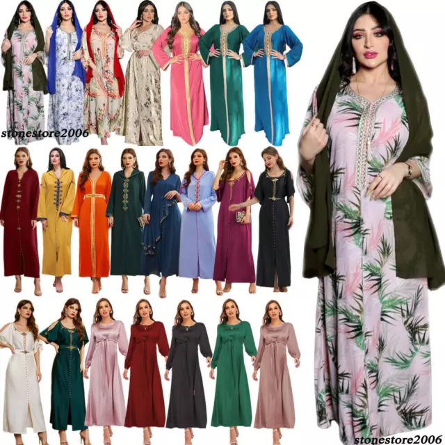 Ramadan Abaya Women Muslim Maxi Dress Dubai Kaftan Moroccan Gown Islamic Caftan