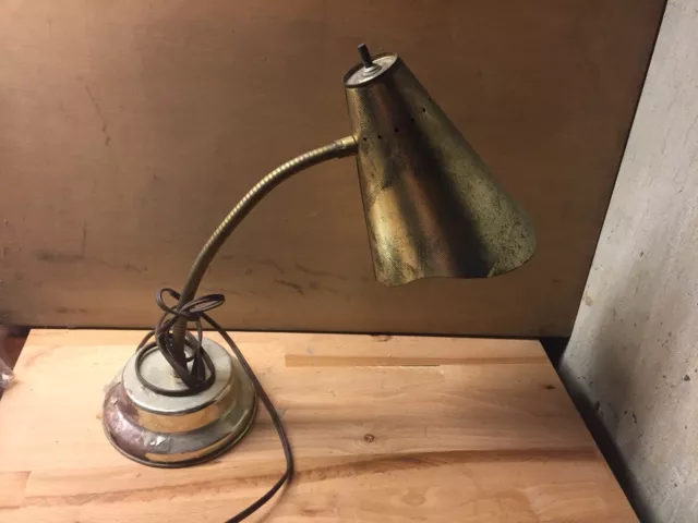 Mid Century Desk Gooseneck Lamp Light Atomic Era. Gold.