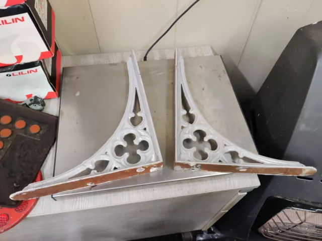 Reclaimed Pair 12" 30cm Large Cast Iron Victorian Gothic Shelf Brackets antique