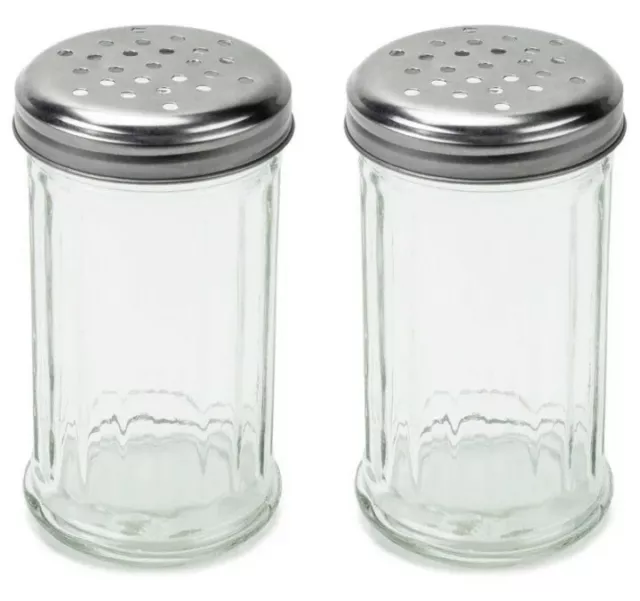 Set of 2 - 12 Oz. Cheese Shaker Seasoning Dispenser, Glass, Perforated Steel Lid