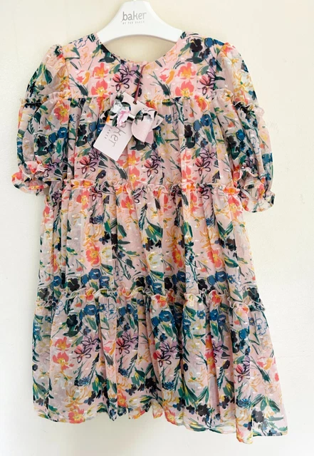 Abito Ted Baker 5-6 anni regalo floreale bambino nuovo con etichette abito da festa fiocco