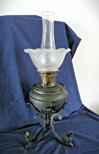 Bradley & Hubbard B&H Wrought Iron Oil Lamp signed & numbered