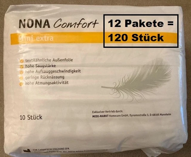 12x10 = 120 piezas Nona Comfort Mini Extra (fuerte) Incontinencia Incontina