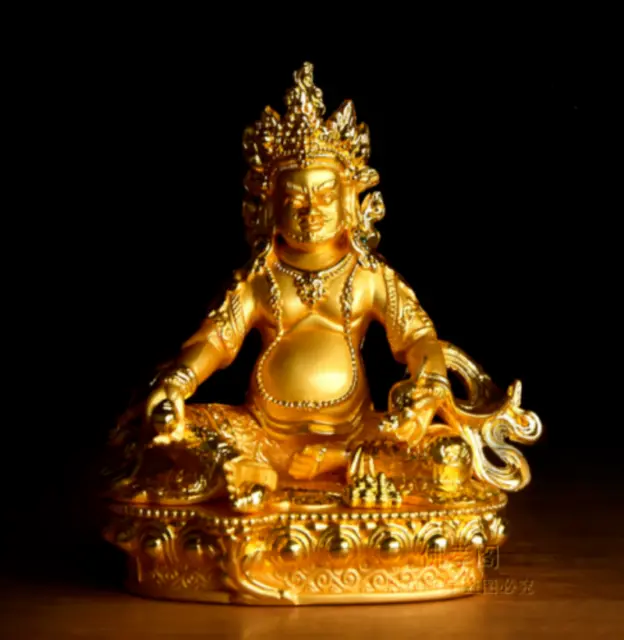 Buddha Statue5.7"Tibet Tibetan Buddhism Copper Alloy Yellow Jambhala Wealth God