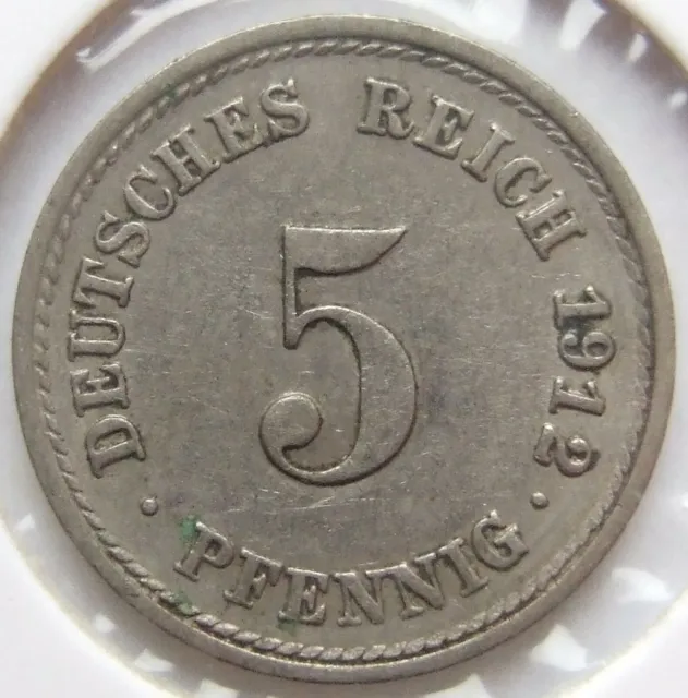 Moneta Reich Tedesco Impero Tedesco 5 Pfennig 1912 F IN Quasi Extremely fine