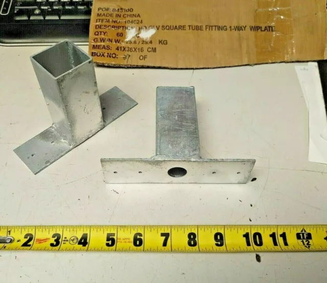 2 ~ HD Galvanized Square Tube Fitting - 1 Way with Plate ~845100~6"x1.75" x4-1/8