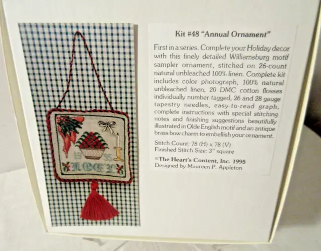 The Heart's Content NOEL 1995 ANNUAL ORNAMENT Ctd Cross Stitch Kit  #48