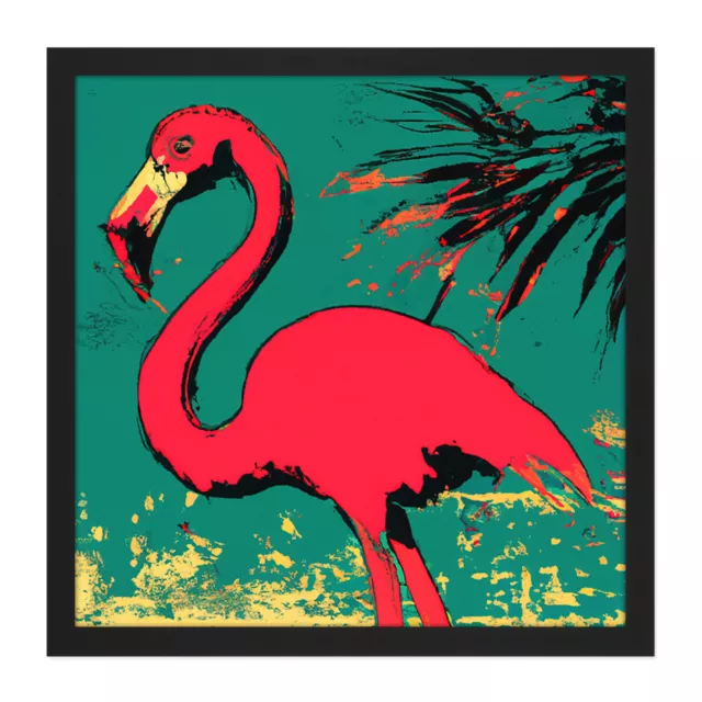 Flamingo Palm Tree Retro Modern Silhouette Square Frame Print Picture Wall Art