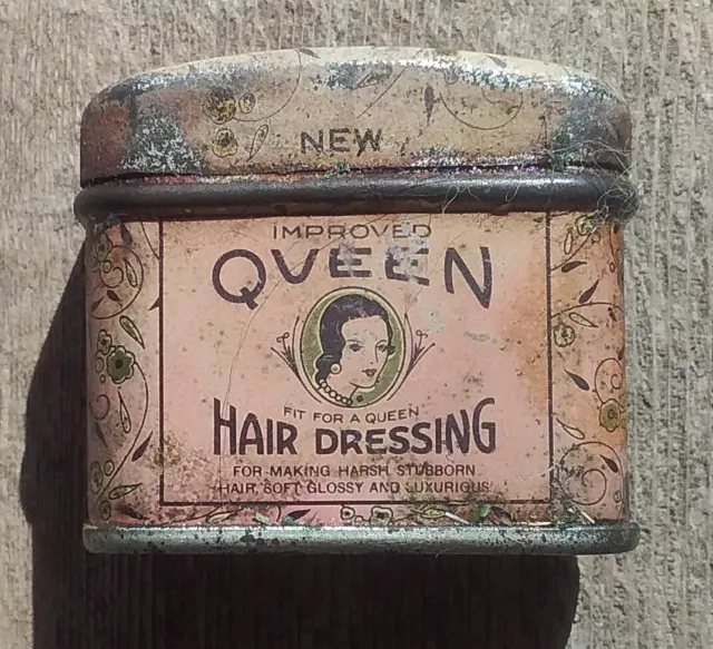 Queen Hair Dressing Advertising Tin Some Contents