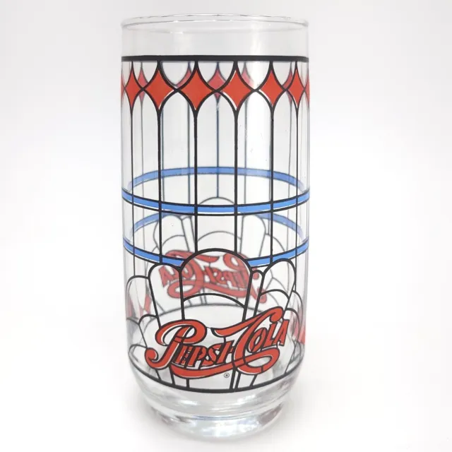 Pepsi-Cola Tiffany Style Stained Glass 1970’s Drinking Glass Red Blue Soda Pop