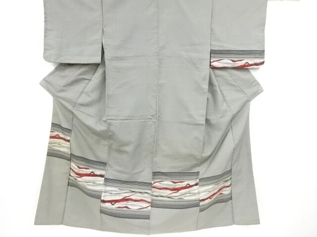 82039# Japanese Kimono / Antique Kimono / Urushi / Woven Abstract Stripe