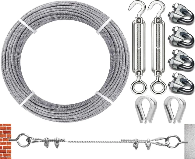50M DRAHTSEIL,RANKHILFE DRAHTSEIL,3MM Stahlseil,DrahtseilKit mit 2x