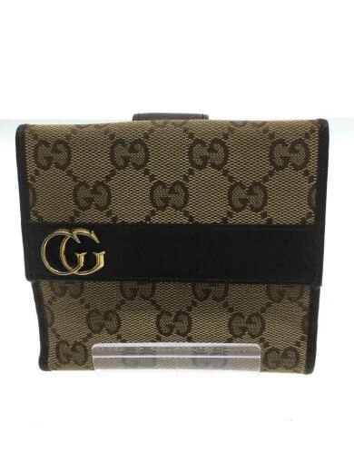 GUCCI Two Fold Wallet Canvas BEG Full Pattern Women's