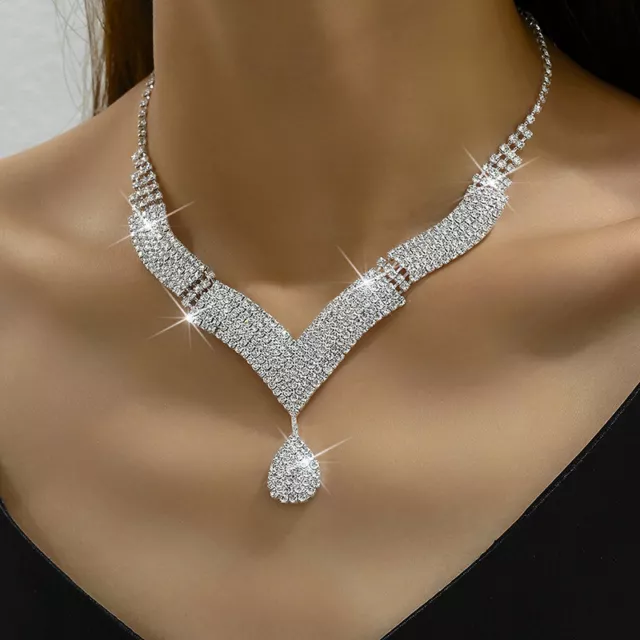 2 piezas Collares de diamantes de imitación de moda Juegos de joyería Accesorios para mujer