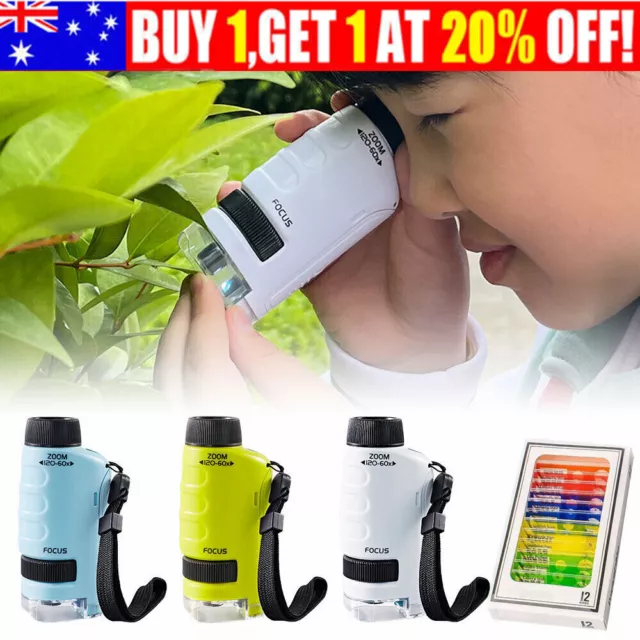 Mini Pocket Microscope Kit 60X-120X Handheld Microscope with LED Light for Kids