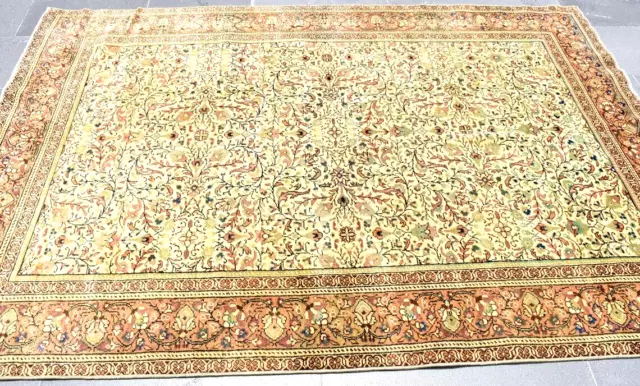 Amazing Vintage 7'X5' feet  HAND Woven MADE ORIENTAL Vines WOOL RUG cream carpet