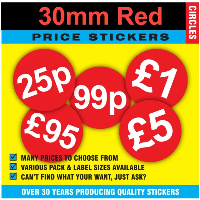 30mm Bright Red Price Point Stickers For Retail / Retailers Sticky Labels