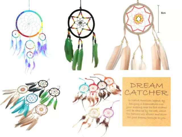 Dream Catcher Girls Boys Car Wall Hanging with Beads Feathers Round Rainbow Gift
